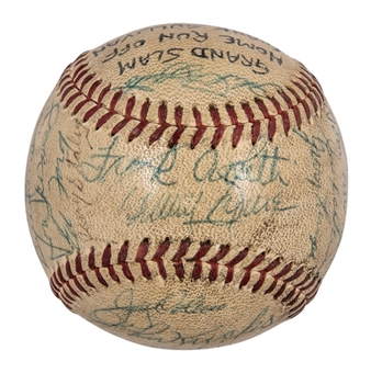 1956 Don Larsen Grand Slam Home Run Baseball Signed By 36 Members Of World Series Champion New York Yankees Team Including Mantle, Stengel, Berra and Rizzuto (Larsen LOA & JSA)